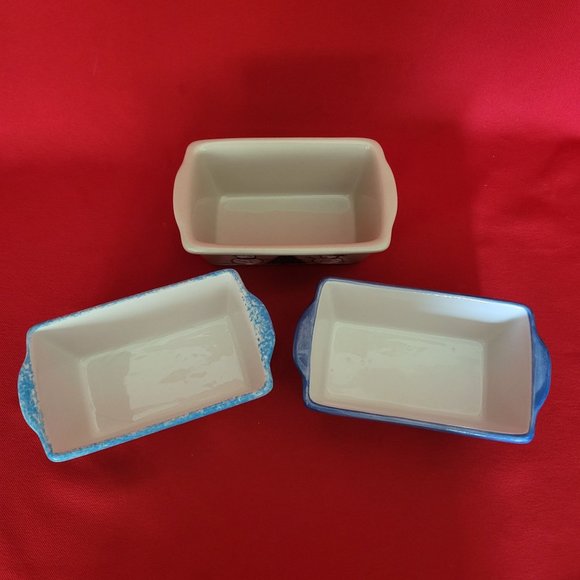 Mini Bread Loaf Pan Ceramic Stoneware Christmas Winter Snowman Snowflakes Set of - Picture 12 of 12